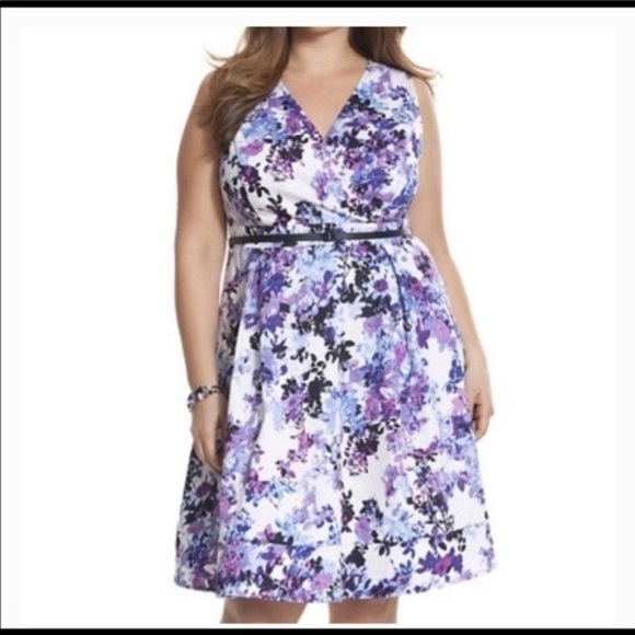 Lane Bryant Purple and White Floral Midi Dress - Picture 1 of 7